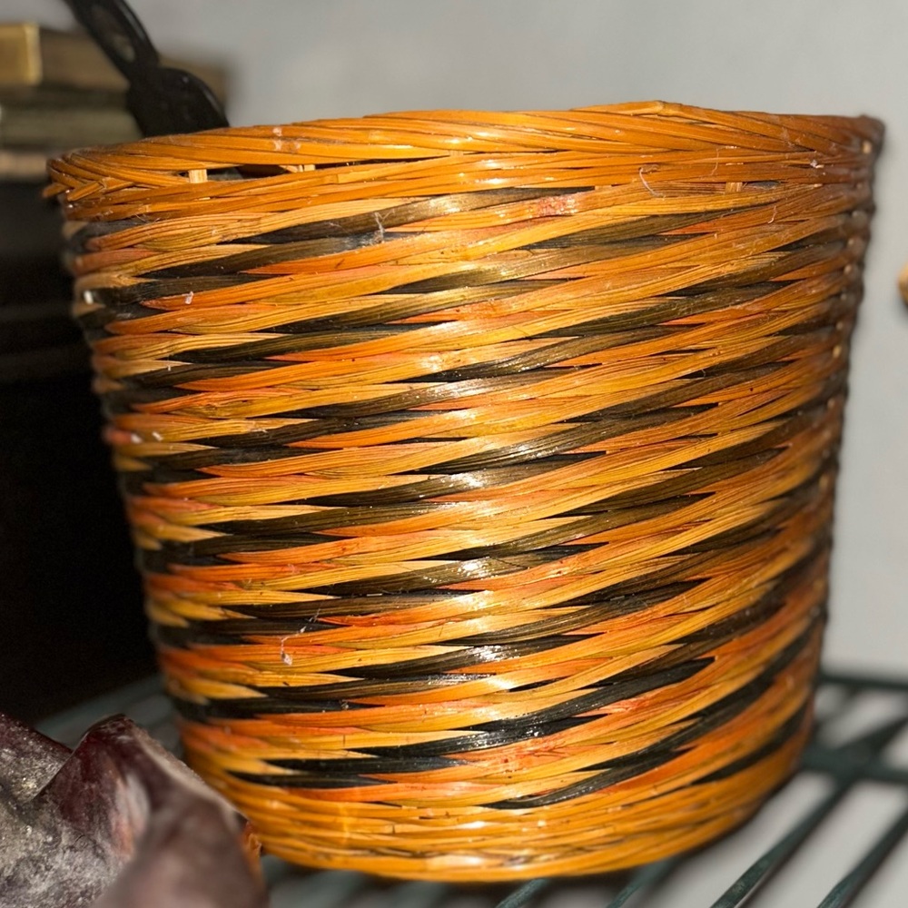 Rustic Orange and Black Woven Basket